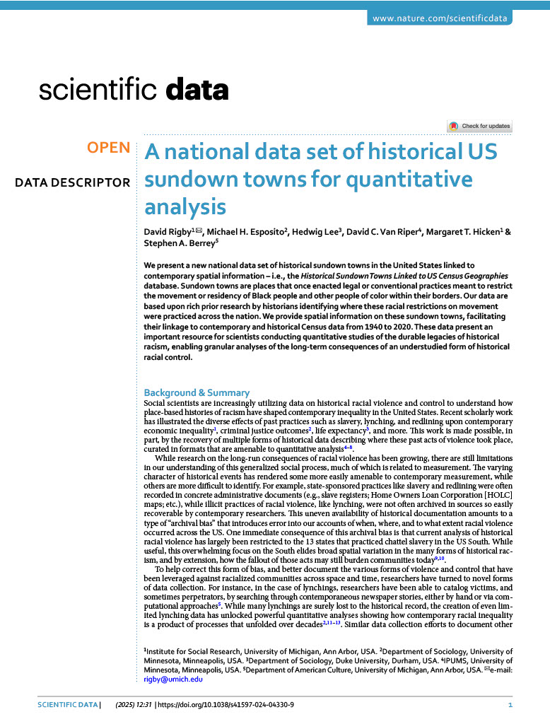 A national data set of historical US sundown towns for quantitative analysis